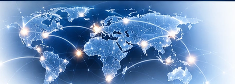 Blue illuminated world map with global network connections
